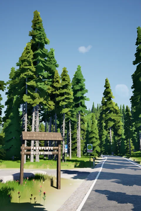 Arrival point near the forest trailhead.